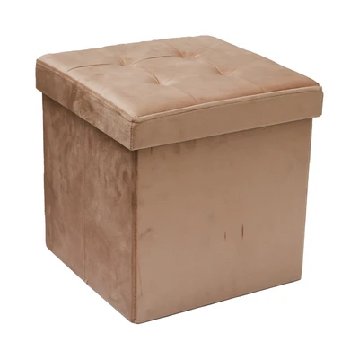 Gambar Stora Bangku Ottoman Lipat Fabric Velvet 38x38 cm - Krem Beige