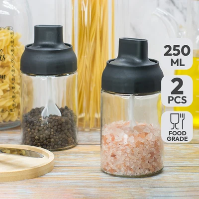 Gambar Informa Hlyn Tempat Bumbu Dapur Kaca 250 ml Set 2 Pcs - Hitam