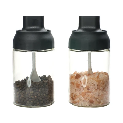 Gambar Informa Hlyn Tempat Bumbu Dapur Kaca 250 ml Set 2 Pcs - Hitam