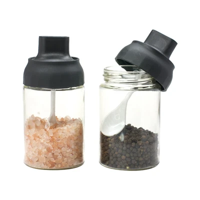 Gambar Informa Hlyn Tempat Bumbu Dapur Kaca 250 ml Set 2 Pcs - Hitam