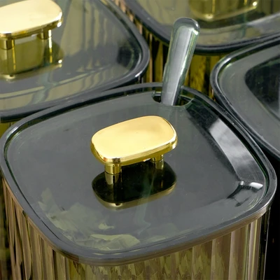 Gambar Informa Ruby Tempat Bumbu Dapur Plastik Dengan Rak 400 ml Set 4 Pcs - Hijau/Gold