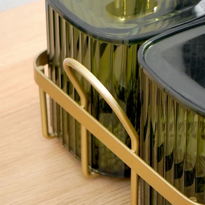 Gambar Informa Ruby Tempat Bumbu Dapur Plastik Dengan Rak 400 ml Set 4 Pcs - Hijau/Gold