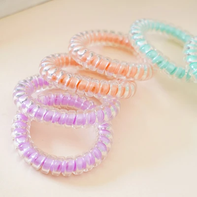 Gambar Ataru Ikat Rambut Spiral Set 6 pcs V1 - Ungu/Oranye/Hijau