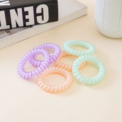 Gambar Ataru Ikat Rambut Spiral Set 6 pcs V2 - Ungu/Oranye/Hijau