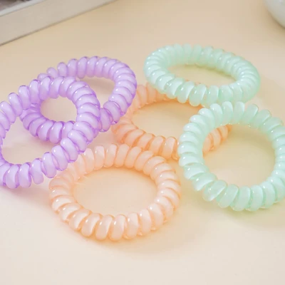 Gambar Ataru Ikat Rambut Spiral Set 6 pcs V2 - Ungu/Oranye/Hijau