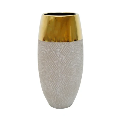 Gambar Informa Vas Bunga Keramik Twotone 13.5x13.5x25 cm - Abu-Abu/Gold