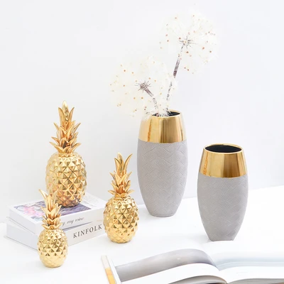 Gambar Informa Vas Bunga Keramik Twotone 13.5x13.5x25 cm - Abu-Abu/Gold