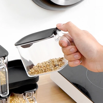 Gambar Informa Clarence Tempat Bumbu Dapur Plastik Dengan Rak 410 ml Set 4 Pcs - Hitam
