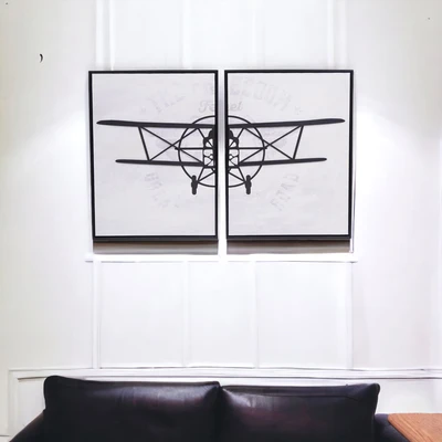 Gambar Selma Hiasan Dinding Kanvas Print Plane 45x60 cm Set 2 Pcs - Abu-abu