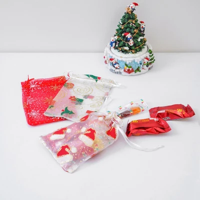 Gambar Ataru Kantung Serut Mesh Xmas Set 3 pcs - Merah/Putih