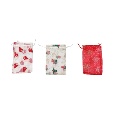 Gambar Ataru Kantung Serut Mesh Xmas Set 3 pcs - Merah/Putih