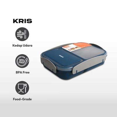 Gambar Kris Kotak Makan 2 Sekat Dengan Sendok & Garpu 1.1 Liter - Biru