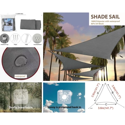 Gambar Soleil Kanopi Taman Triangle 3.6 Meter - Abu-Abu Muda