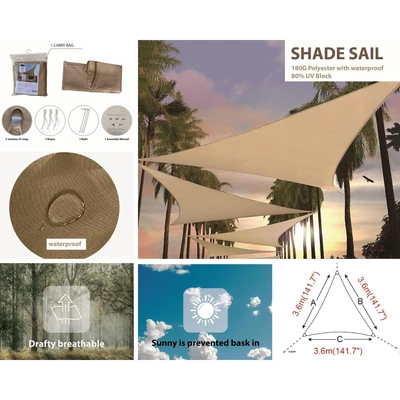 Gambar Soleil Kanopi Taman Triangle 3.6 Meter - Cokelat Tan