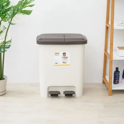 Gambar Krisbow Tempat Sampah Pedal Plastik Double 45 Liter - Krem Beige