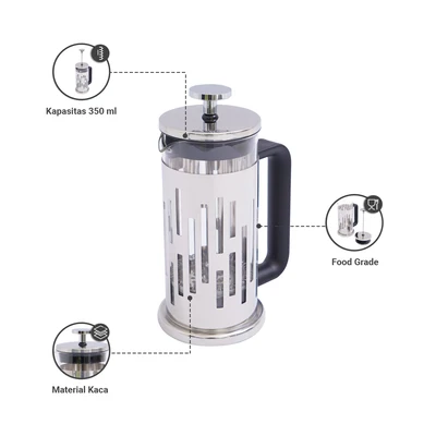 Gambar Appetite Liberika Teko Kopi Press Kaca 350 ml - Silver