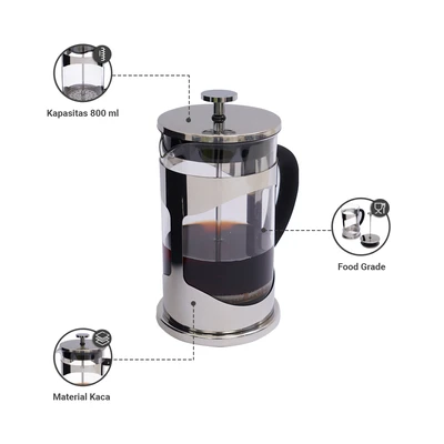 Gambar Appetite Jamaika Teko Kopi Press Kaca 800 ml - Silver