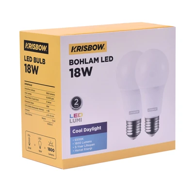 Gambar Krisbow Lumi Bohlam LED 18 Watt 1800 Lumen Cool Daylight E27 Set 2 pcs - Putih