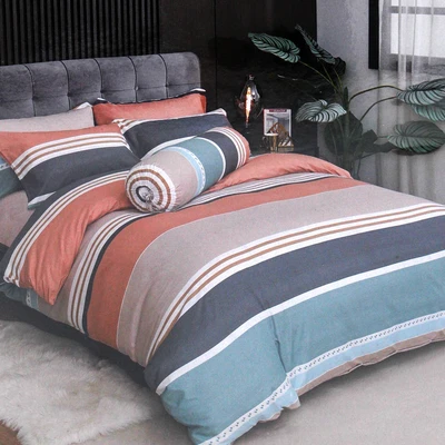 Gambar Sleeplite 160x200 Cm Set 5 Pcs Seprai Queen Polyester Stripe Earth