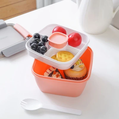 Gambar Kris Kotak Makan Plastik 3 Sekat Dengan Wadah Saus 1.1 Liter - Pink