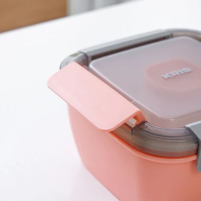 Gambar Kris Kotak Makan Plastik 3 Sekat Dengan Wadah Saus 1.1 Liter - Pink