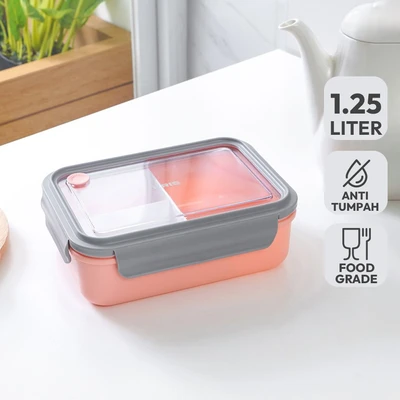 Gambar Kris Kotak Makan Plastik 3 Sekat 1.25 Liter - Pink