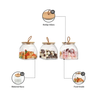 Gambar Informa Wiley Stoples Kaca 740 ml Set 3 pcs Transparan - Cokelat