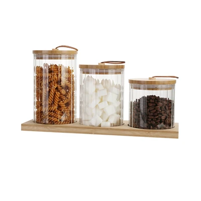 Gambar Informa Whitney Stoples Kaca Dengan Nampan Set 3 pcs Transparan - Cokelat