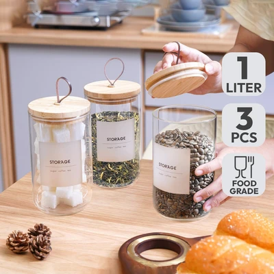 Gambar Informa Wanda Stoples Kaca 1 Liter Set 3 pcs Transparan - Cokelat