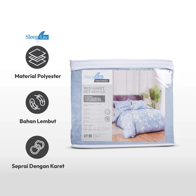 Gambar Sleeplite 120x200 Cm Set 3 Pcs Seprai Single Polyester Buttercup - Biru