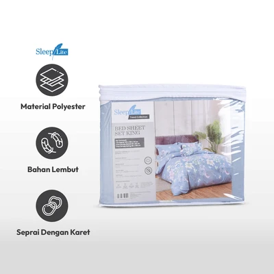 Gambar Sleeplite 180x200 cm Set 5 Pcs Seprai King Polyester Buttercup - Biru