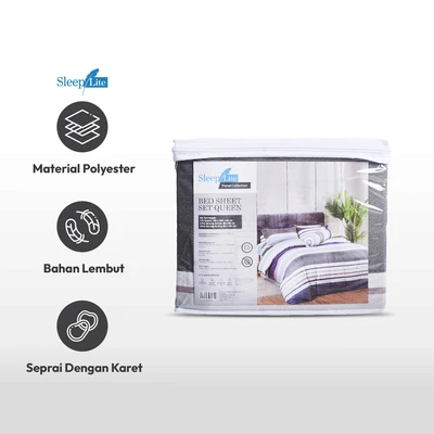 Gambar Sleeplite 160x200 cm Set 5 Pcs Seprai Queen Polyester Stripe Skye