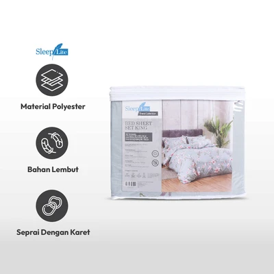 Gambar Sleeplite 180x200 cm Set 5 Pcs Seprai King Polyester Malva - Biru