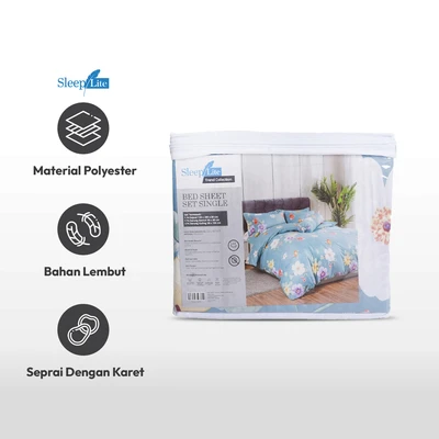 Gambar Sleeplite 120x200 cm Set 3 Pcs Seprai Single Polyester Kirei - Biru