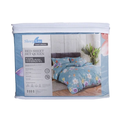 Gambar Sleeplite 160x200 cm Set 5 Pcs Seprai Queen Polyester Kirei - Biru
