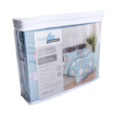 Gambar Sleeplite 160x200 cm Set 5 Pcs Seprai Queen Polyester Kirei - Biru
