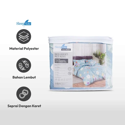 Gambar Sleeplite 180x200 cm Set 5 Pcs Seprai King Polyester Kirei - Biru