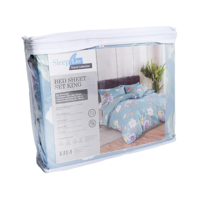 Gambar Sleeplite 180x200 cm Set 5 Pcs Seprai King Polyester Kirei - Biru