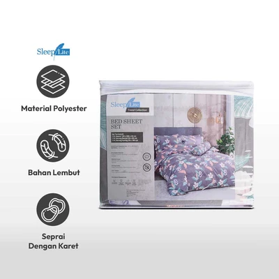 Gambar Sleeplite 160x200 cm Set 5 Pcs Seprai Queen Polyester Fmn - Abu-Abu