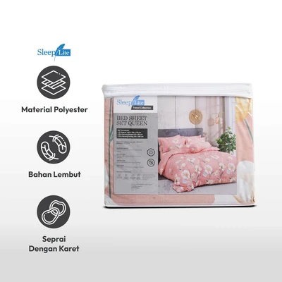 Gambar Sleeplite 160x200 cm Set 5 Pcs Seprai Queen Polyester Buttercup - Pink