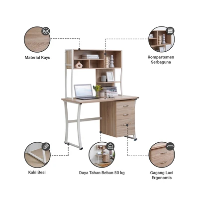 Gambar Informa Hyoga Meja Kantor - Cokelat Oak/Putih