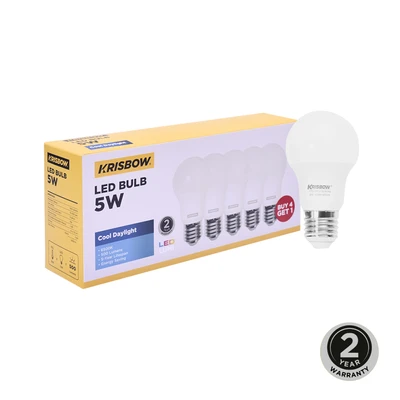 Gambar Krisbow Lumi Bohlam LED 5 Watt 500 Lumen Cool Daylight E27 Set 5 pcs - Putih