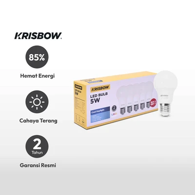 Gambar Krisbow Lumi Bohlam LED 5 Watt 500 Lumen Cool Daylight E27 Set 5 pcs - Putih