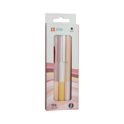 Gambar Ataru Set 3 Pcs Pulpen Hitam Retractable - Pink