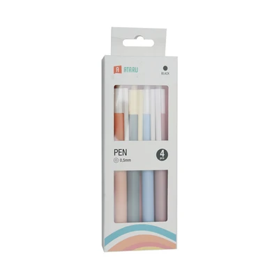 Gambar Ataru Set 4 Pcs Pulpen Hitam Retractable - Pastel