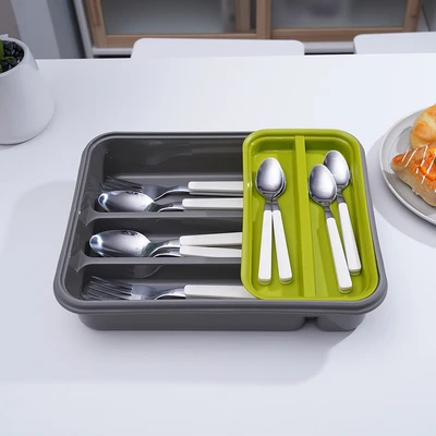 Gambar Stora Tempat Alat Makan Plastik - Abu-Abu/Hijau