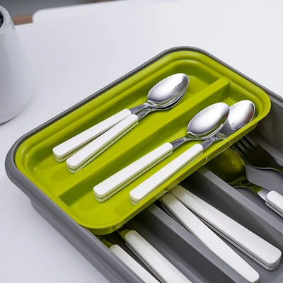 Gambar Stora Tempat Alat Makan Plastik - Abu-Abu/Hijau