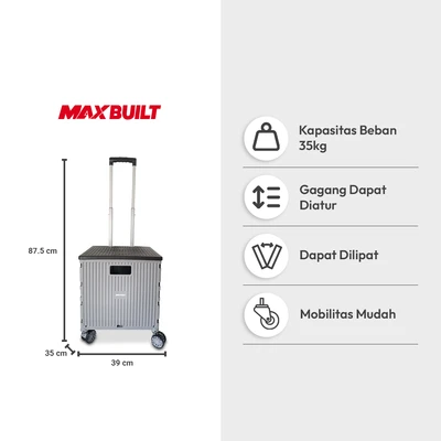 Gambar Maxbuilt Troli Lipat Portabel 4 Roda 30 Kg - Abu-Abu