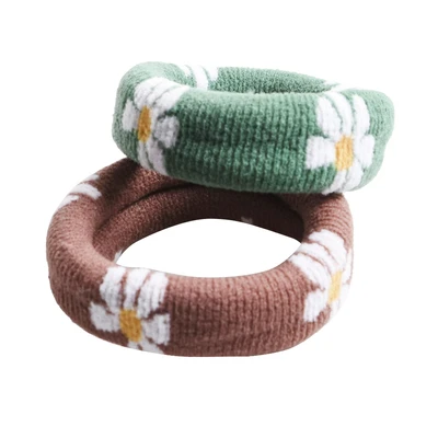 Gambar Ataru Ikat Rambut Thick Flower Set 2 pcs - Cokelat/Hijau