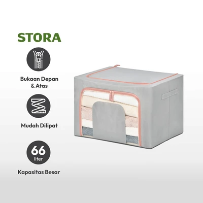 Gambar Stora Kotak Penyimpanan Lipat Ritsleting 50x40x33 cm - Abu-Abu